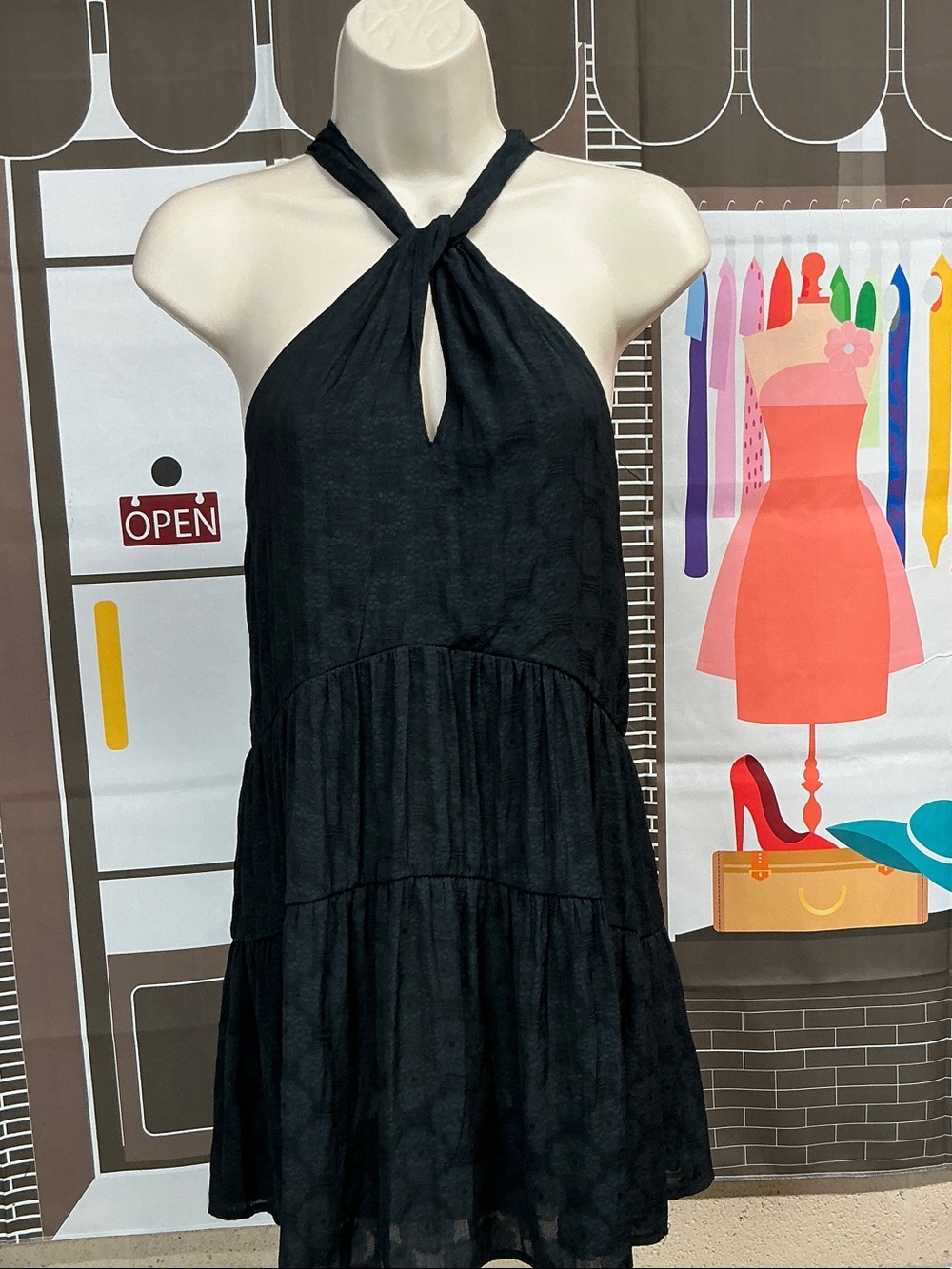 Anthropologie Black Halter Tiered Shirt Sz XL. #2256